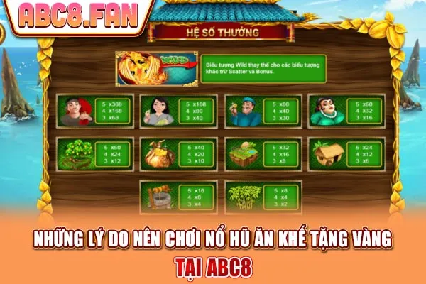 Những lý do nên chơi nổ hũ ăn khế tặng vàng tại ABC8